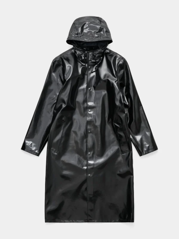 Men’s Long High-Gloss Waterproof Raincoat-Black