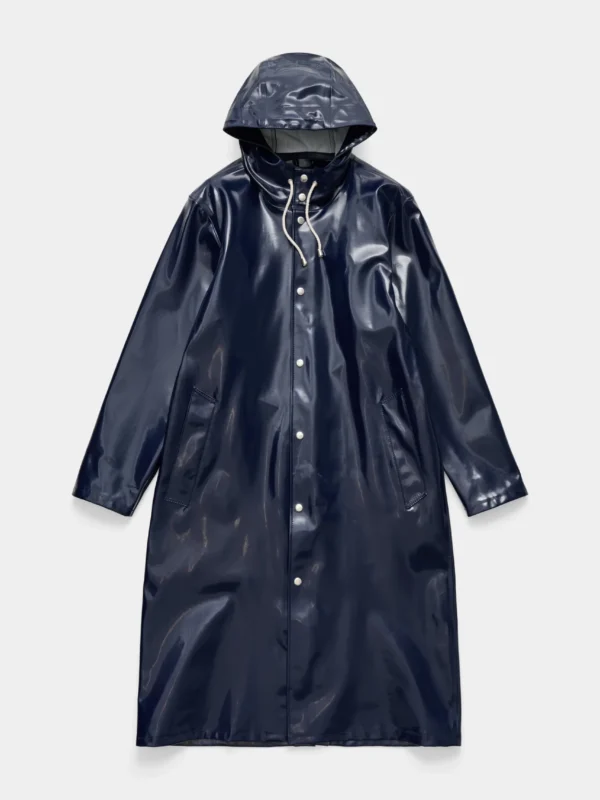 Men’s Long High-Gloss Waterproof Raincoat-Navy