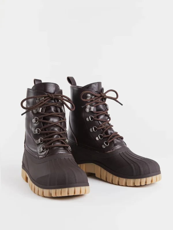Men’s Water-Repellent Leather Duck Boots-Coffee